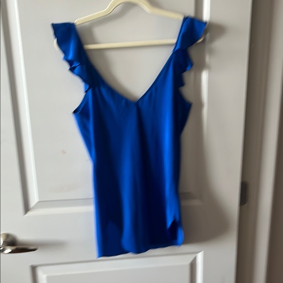 Blue Ruffle Sleeve V-Neck Top - Picture 3 of 3